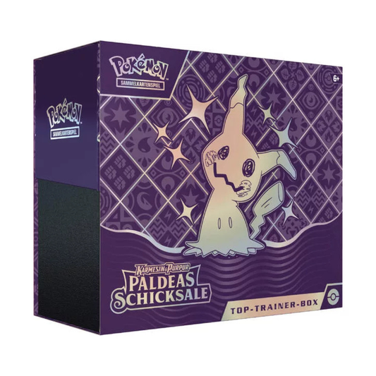 Karmesin & Purpur – Paldeas Schicksale Top Trainer Box Mimigma (Deutsch) | Neu & OVP