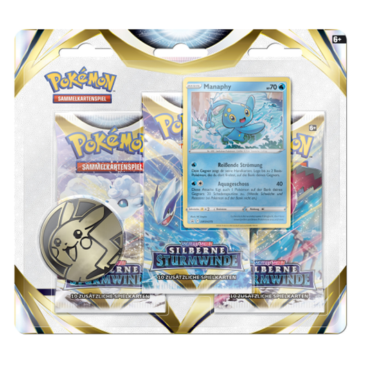 Schwert & Schild – Silberne Sturmwinde Manaphy 3-Pack Blister (Deutsch) | Neu & OVP